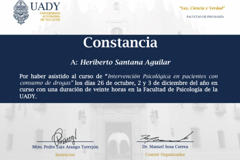 Constancia UADY Psicologo Heriberto en Merida