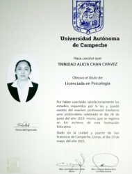 Título psicologia psicologa en merida Trinidad Alicia Chan Chávez